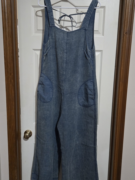 Zenana Outfitters Pants - Zenana Outfitters Washed Blue Linen-Blend Wide-Leg Jumpsuit